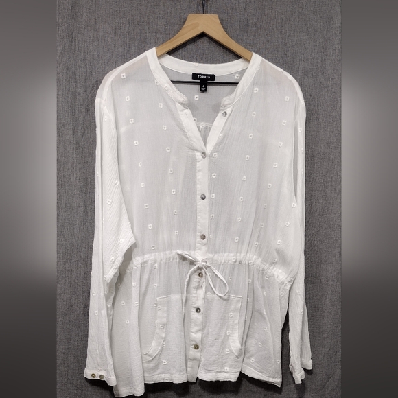 Torrid White Cotton Gauze Embroidered Jacket Womens 4X Floral Casual Comfy Retro - Picture 3 of 12